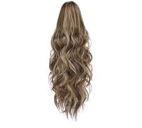 Claw Clip Ponytail Extension, 18-inch Light Brown with Golden Highlights, Curly Synthetic Wavy Hair, Effortless Style for Instant Volume, Clip-In Hair Extension