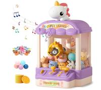 Claw Machine for Kids, Grabber Machine Fun Toy, Unicorn-Themed Surprise Toy for Girls & Boys, Adjustable Music Sound, Includes 20 Mini Dolls, 10 Gachapons & 15 Coins, Christmas & Birthday Gift, Purple