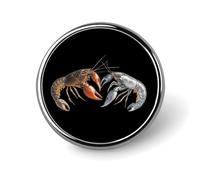 Clawed And Spiny Lobster Fight Novelty Brooches & Pins Round Personalised Metal Lapel Badge With Butterfly Clutch Clasp