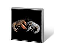Clawed And Spiny Lobster Fight Novelty Brooches & Pins Square Personalised Metal Lapel Badge with Butterfly Clutch Clasp
