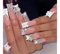 Claws with a long square stick on the nails with a bow design with a push nail, acrylic covering artificial nails for women asary