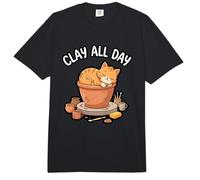 Clay All Day Cute Pottery Cat Ceramic Studio Lover Comfort Colors Adult Heavyweight T-Shirt