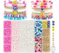 Clay Beads Bracelet Making Kit, 3000 pcs Cream-Colored Jewellery Making Kit, with Gold Spacer Beads Charms, Elasticity String, Make Necklaces, Earrings, Gifts