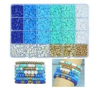 Clay Beads Bracelet Making Kit 3000Pcs Bracelet Making Kit 6 Color Clay Beads Kit Blue Friendship Bracelet Making Kit Flat Beads Gold Bead Alphabet Letter Bead for DIY Craft Making for Kids Adults