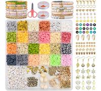 Clay Beads Bracelet Making Kit, 4700 pcs Mixed Color Series Jewellery Making Kit, with Charms Shell Gold Letter Beads Scissors and Elasticity String, Make Necklaces, Earrings, Gifts