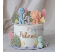Clay Dinosaur Cake Toppers With Leaves for Birthday Dinosaur Theme Jungle Theme Supplies