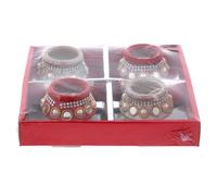 Clay Diya Diwali Wax Filled Matki Diva Indian Oil Lamp Painted Tea Lights Handmade Deepavali Decorations Diyas Hindu Festival for Home Navratri Pooja Mandir Rangoli Gifts (Set of 4)
