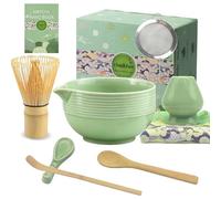Clay&Fire Ceramic Matcha Whisk Set, 9 pcs Matcha Bowl with Spout and Whisk, Bamboo Matcha Kit, Gifts for Women, Matcha Lovers (Jade Green)