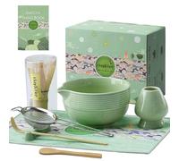 Clay&Fire Matcha Whisk Set, 9 pcs Ceramic Matcha Set, Gifts for Women,Matcha Bowl with Spout and Whisk, Matcha Kit for Matcha Lovers, Gift Christmas, Birthday, Anniversary (Green)