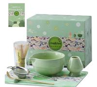 Clay&Fire Matcha Whisk Set, 9 pcs Ceramic Matcha Set, Gifts for Women,Matcha Bowl with Spout and Whisk, Matcha Kit for Matcha Lovers, Gift Christmas, Birthday, Anniversary (Green)