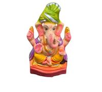 Clay Ganesh Idol, 25.4 cm, Traditional Turban Design, Decorative Hindu Deity Statue for Worship and Home Decor
