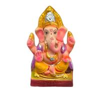 Clay Ganesh Statue with Crown, 25 cm Hindu Deity Idol, Religious Decor