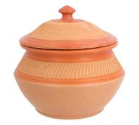 Clay Handi Earthen Pot with Lid Terracotta Biriyani Curry Balti Serving Pot Curd Handi Pot Deep Round Clay Indian Hand Made Traditional Mitti Pot Decorative (Brown, 2.5 Litre)