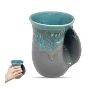 Clay in Motion Hand Warmer Coffee Mug - Handmade Coffee Mug With Comfortable Handle Contoured Pocket Hand Warming Ceramic Coffee Mug - Proudly Made in USA - Right Handed - 14 Oz - Riverstone
