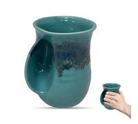 Clay in Motion Hand Warmer Coffee Mug - Handmade Coffee Mug With Comfortable Handle Contoured Pocket Hand Warming Ceramic Coffee Mug - Proudly Made in USA - Left Handed - 14 Oz - Raging Rapid
