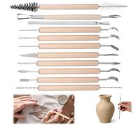 Clay modelling tool 11-piece set - Double-sided wooden and metal sculpting tools - For ceramics, polymer clay, air-dried clay and creative DIY projects - Modeling, engraving and