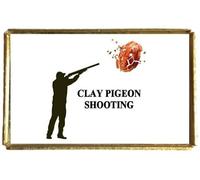Clay Pigeon Shooting Sport Gold Colour Rectangle Badge With A Velveteen Bag