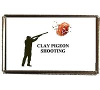 Clay Pigeon Shooting Sport Silver Colour Rectangle Badge With A Velveteen Bag