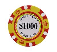 Clay Poker Chips 14 Gram Monte Carlo-Pack of 50 Chips ($1000 Yellow)