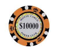 Clay Poker Chips 14 Gram Monte Carlo-Pack of 50 Chips ($10000 Orange)