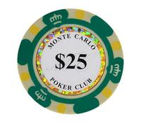 Clay Poker Chips 14 Gram Monte Carlo-Pack of 50 Chips ($25 Green)