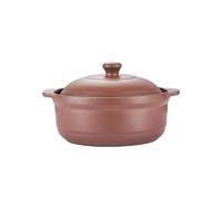 Clay pot with lid - Unglazed stoneware pot, Korean stoneware pot for Dolsot Bibimbap, Red clay pot, Ovenproof terracotta cooking pot (1800 ml/68 oz), T1, D