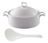 Clay pots for Cooking, Small Copper Saucepans Soup Tureen with Lid 2.2L White Round Serving(White,1.5L/1.4QT)