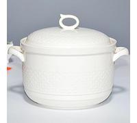 Clay pots for Cooking, Small Copper White Soup Tureen Porcelain Serving Bowl with Lid and Spoon Large Capacity Round Stockpot(White,2.3Quarts)