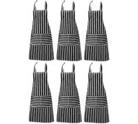 Clay Roberts Chefs Apron, Black, Pack of 6, Cooking and Baking Apron for Men and Women, Double Pockets, Kitchen Butchers Aprons, BBQ & Catering Bibs, Cooking Tabards