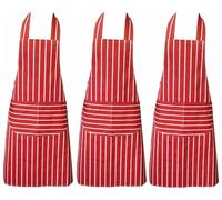 Clay Roberts Chefs Apron, Red, Pack of 3, Cooking and Baking Apron for Men and Women, Double Pockets, Kitchen Butchers Aprons, BBQ & Catering Bibs, Cooking Tabards