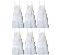 Clay Roberts Chefs Apron, White, Pack of 6, Cooking and Baking Apron for Men and Women, Double Pockets, Kitchen Butchers Aprons, BBQ & Catering Bibs, Cooking Tabards