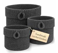 Clay Roberts Round Storage Baskets, Set of 3, Grey, Fabric Basket Organisers, Woven Knitted, Baskets, Grey, Woven Storage Rope Basket