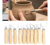 Clay Sculpting Tools, 10Pcs Wooden Handle Wax Pottery Clay Carving Set, Polymer Clay Scraper Craft Modelling Tools, for Pottery, Ceramic Sculpture, Shaping