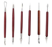 Clay Tools 6 Piece Set, Wooden Sculpting Tools for Polymer Clay & Air Dry Clay, Detailing Carving Modeling Kit with Red Wood Handles for Beginners, Artists, and DIY Craft Projects