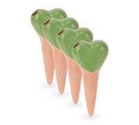 Relaxdays Clay Watering Spikes, Set of 4, Each 70 ml, Heart Design, for House Plants & Outdoor Pots, Terracotta/Green, Ceramics