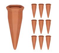 Relaxdays Clay Watering Spikes, Set of 10, Stakes for 1 L Plastic & Wine Bottles, Indoor & Outdoor Plants, Terracotta, Ceramics, 13 x 5 x 4.5 cm