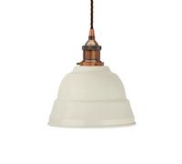 Clay White Lincoln Painted Dome Pendant Light With Antique Copper Lamp Holder And Brown Twisted Cable - Se Home