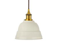 Clay White Lincoln Painted Dome Pendant Light With Antique Gold Lamp Holder And Brown Twisted Cable - Se Home