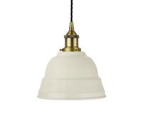 Clay White Lincoln Painted Dome Pendant Light With Matt Antique Brass Lamp Holder And Black Twisted Cable - Se Home