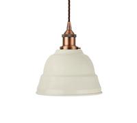 Clay White Lincoln Painted Dome Pendant Light With Matt Antique Copper Lamp Holder And Brown Twisted Cable - Se Home