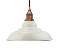 Clay White St Edmund's Painted Dome Pendant Light With Antique Copper Lamp Holder And Brown Twisted Cable - Se Home