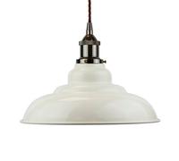 Clay White St Edmund's Painted Dome Pendant Light With Black Nickel Lamp Holder And Brown Twisted Cable - Se Home