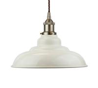 Clay White St Edmund's Painted Dome Pendant Light With Brushed Chrome Lamp Holder And Grey Twisted Cable - Se Home