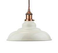 Clay White St Edmund's Painted Dome Pendant Light With Matt Antique Copper Lamp Holder And Brown Twisted Cable - Se Home