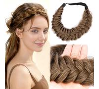 (Claybank) DIGUAN Messy Wide 2 Strands Synthetic Hair Braided Headband Classic Chunky Plaited Braids Elastic Stretch Hairpiece Women Girl Beauty Boho Accessory, 62g 60ml (Claybank)