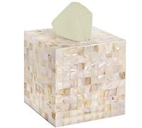 CLAYNIX Tissue Box Cover - Mosaic Mother of Pearl Inlay Tissue Box Holder - Tissue Box Cover Square 5.9 x 5.9 x 5.9 in - Decorative Bathroom, Bedroom or Office (White)