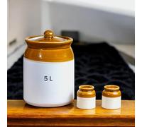 ClayStone 5Kg Ceramic Martban Pickle Jar - Traditional 5L Handmade Bharani With Salt & Pepper Shakers - Decorative Achaar Container For Pickles - Ceramic Jars For Kitchen Storage (Pack of 3),White