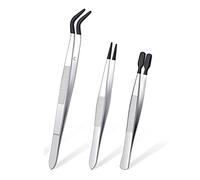 ClAZTyict 3 Pieces Tweezers with Rubber Tips Tweezers PVC Coated Tweezers Set, Rubber Straight and Flat Tip Tweezers Black