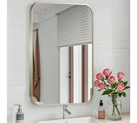 CLBA Brushed Nickel Mirror, 24x32 Inch Brushed Nickel Rectangle Mirror, Aluminum Alloy Framed Vanity Mirror, Rounded Rectangle Bathroom Mirror for Over Sink, Anti-Rust