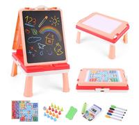 CLBDRESS 4 in 1 Easel Kids, Double Sided Toddler Art Easel with Chalkboard & Magnetic Whiteboard, Foldable Tabletop Easel with Drawing & Writing Accessories, Gifts for Boys Girls (Pink)